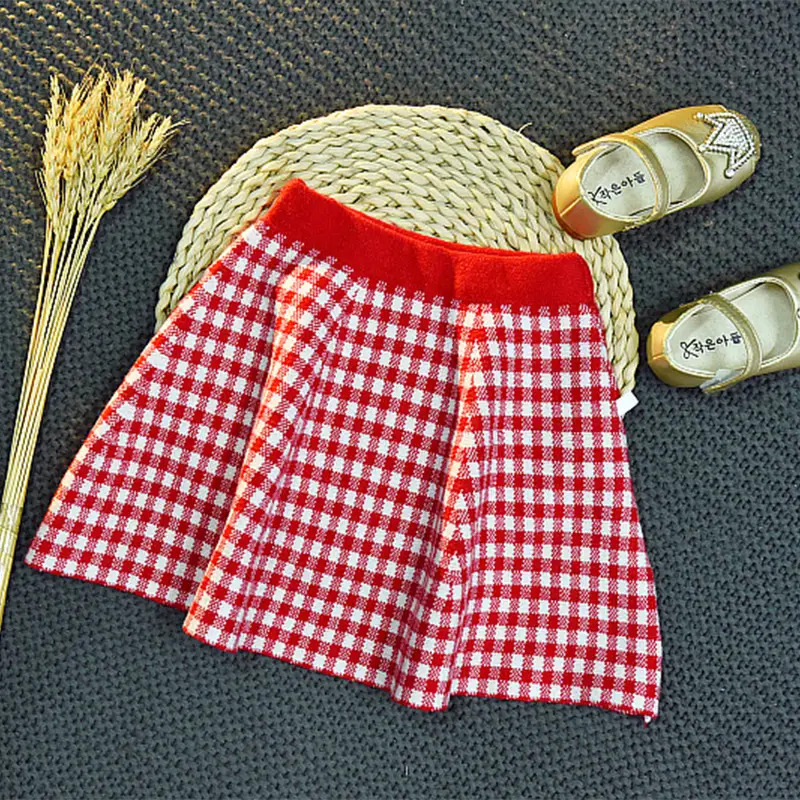 Girls Plaid Knit Two-Piece Dress Autumn Winter