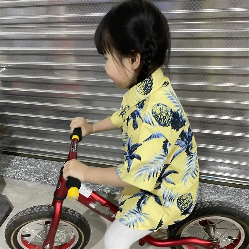 Kids Summer Floral Short Sleeve Shirt Boys Girls School Wear
