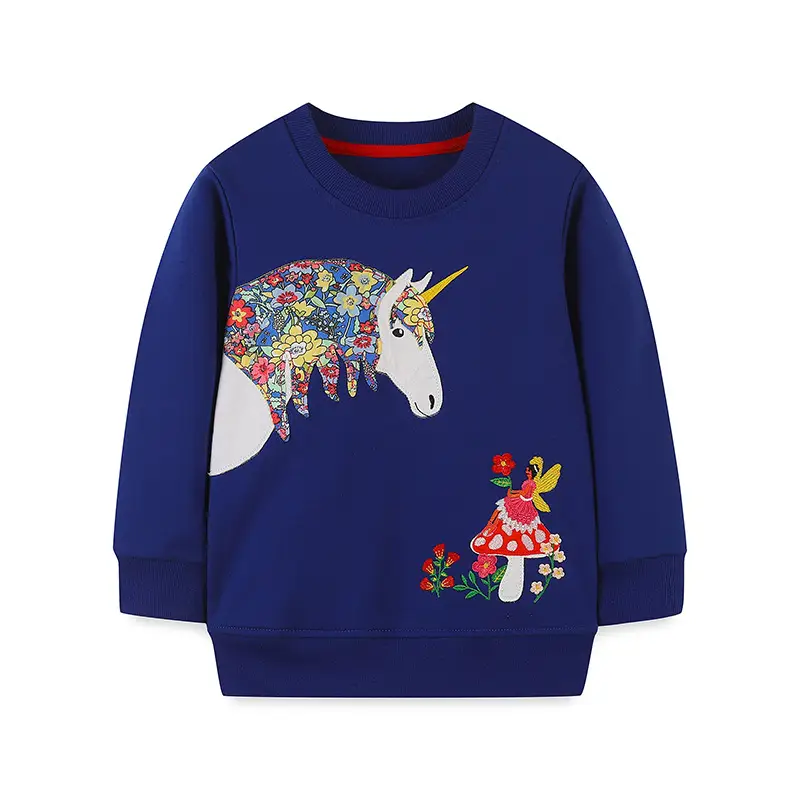 Girls Embroidered Unicorn Sweater Blue Long Sleeve Autumn