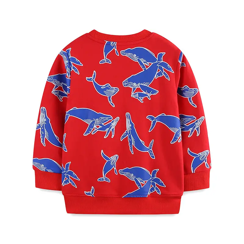 Red Whale Print Kids Sweatshirt Autumn Cotton Casual