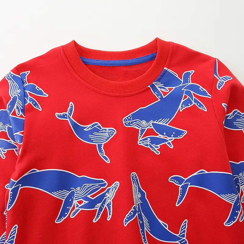 Red Whale Print Kids Sweatshirt Autumn Cotton Casual