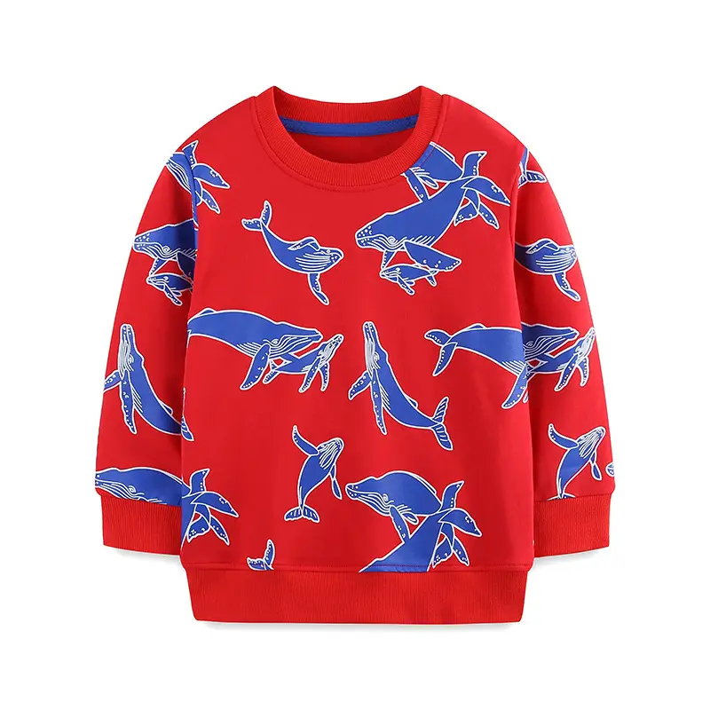 Red Whale Print Kids Sweatshirt Autumn Cotton Casual