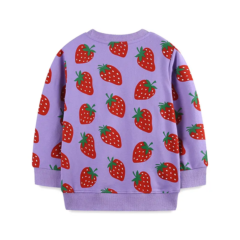Girls Strawberry Print Sweatshirt Autumn Casual Purple