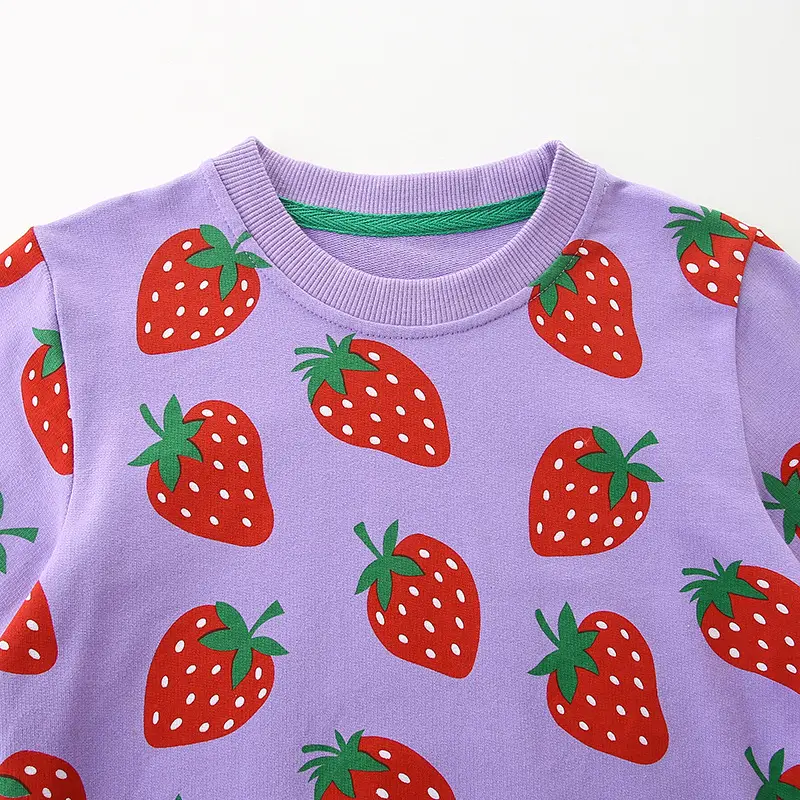 Girls Strawberry Print Sweatshirt Autumn Casual Purple