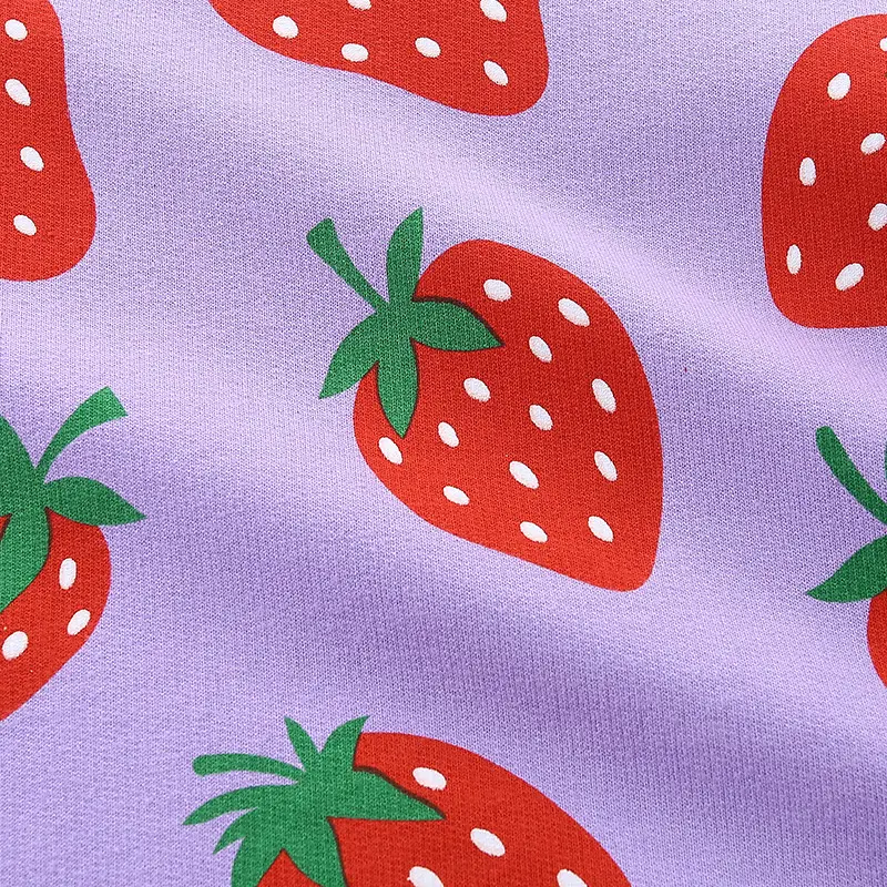 Girls Strawberry Print Sweatshirt Autumn Casual Purple