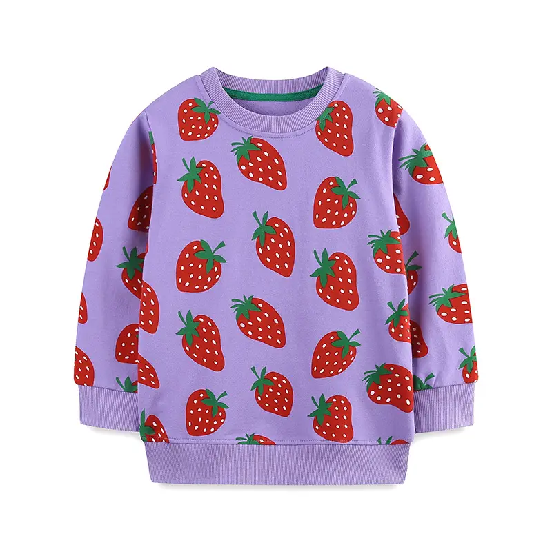 Girls Strawberry Print Sweatshirt Autumn Casual Purple
