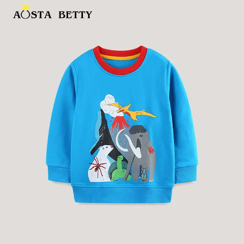 Blue Printed Kids Sweatshirt Autumn Cotton Boys Top