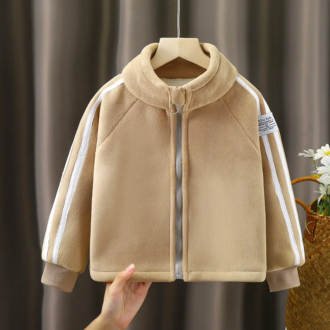 Children Velvet Zipper Jacket High Neck Warm Winter Wear
