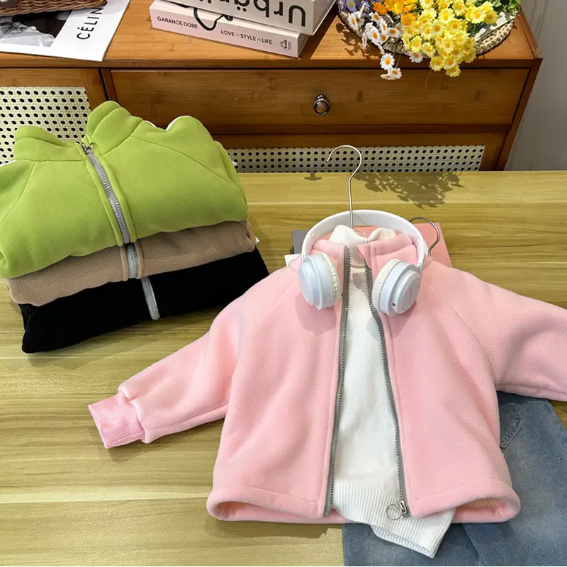 Children Velvet Zipper Jacket High Neck Warm Winter Wear
