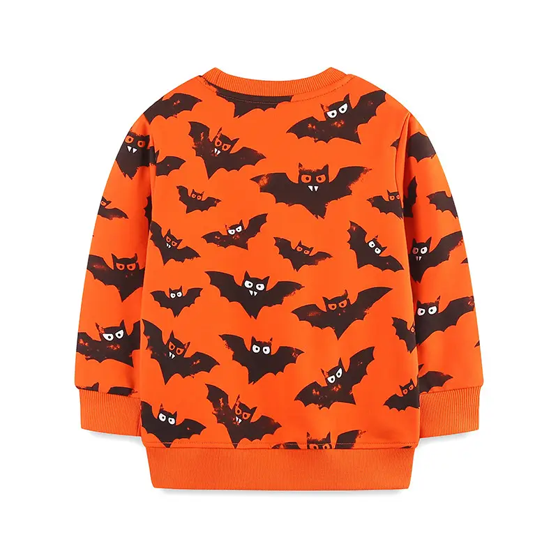 Kids Halloween Bat Print Cotton Sweater Orange Long Sleeve