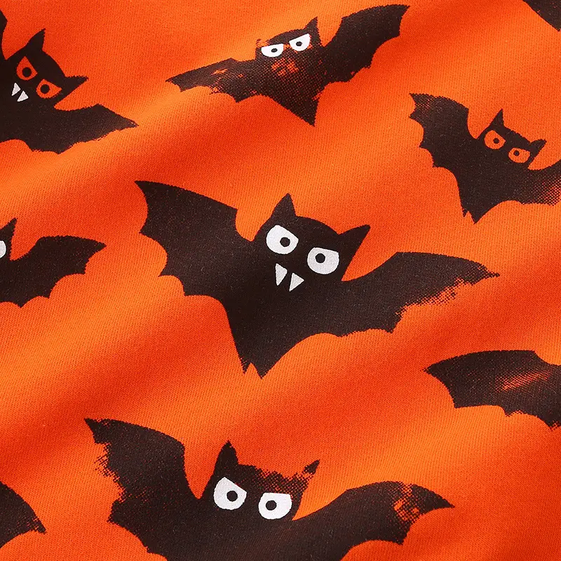 Kids Halloween Bat Print Cotton Sweater Orange Long Sleeve