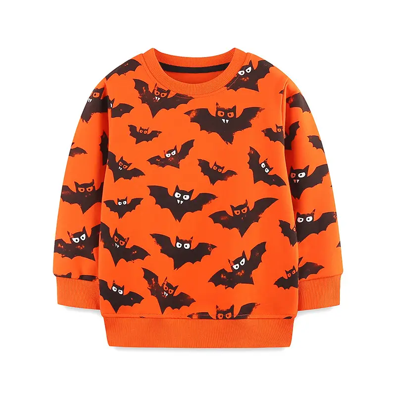 Kids Halloween Bat Print Cotton Sweater Orange Long Sleeve