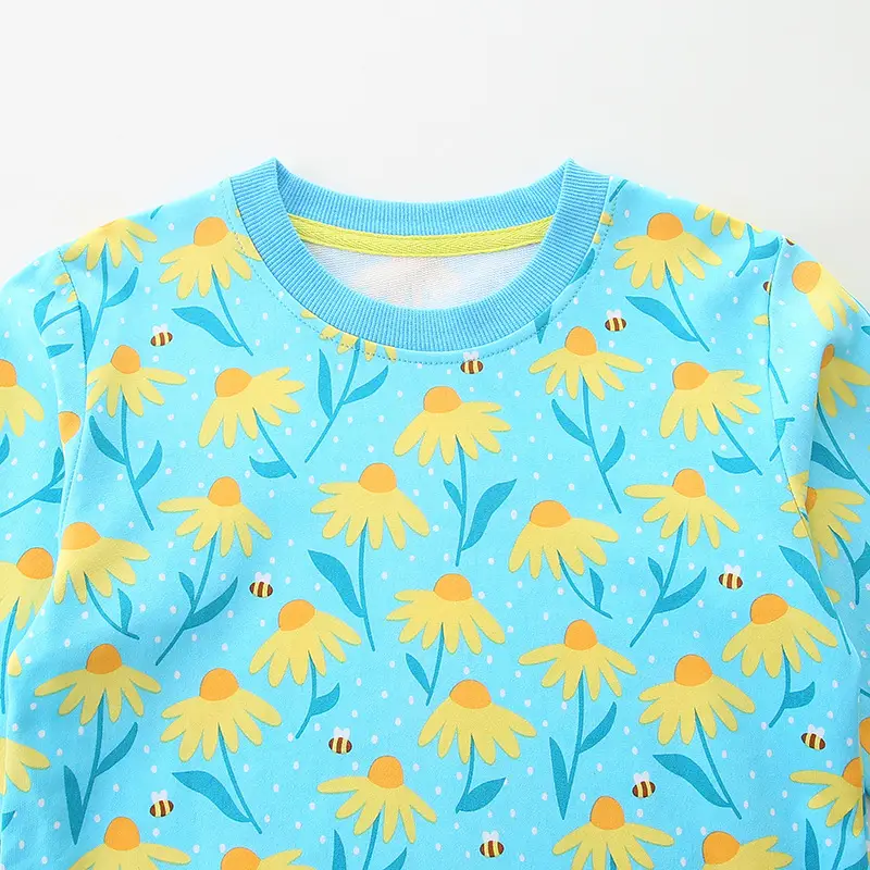 Girls Cotton Flower Printed Long Sleeve Sweater Autumn