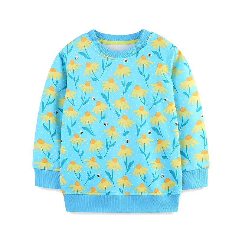 Girls Cotton Flower Printed Long Sleeve Sweater Autumn