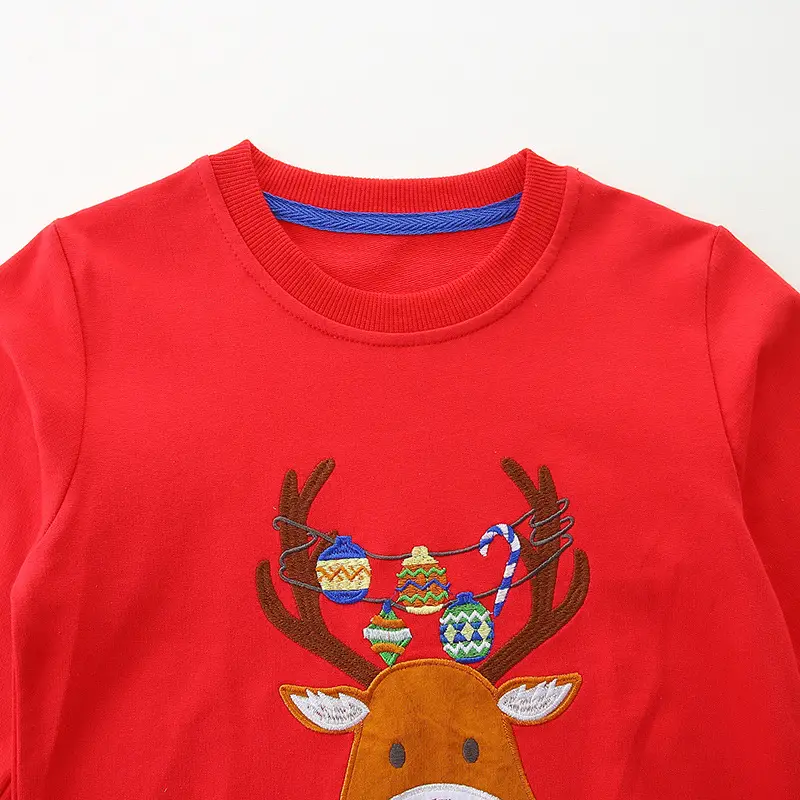 Kids Christmas Reindeer Sweater Red Cotton Long Sleeve
