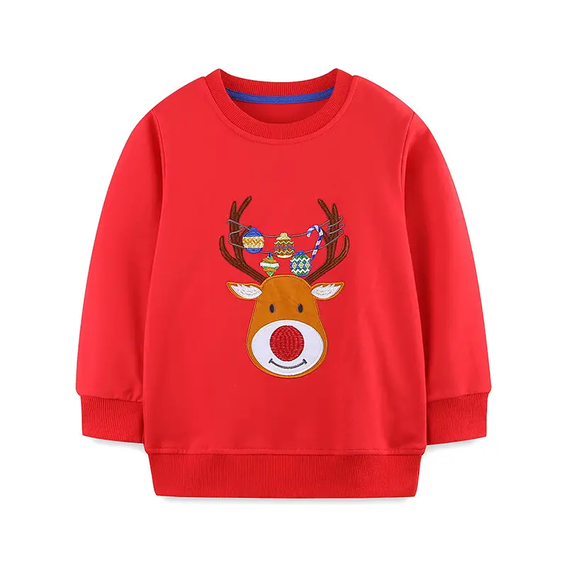 Kids Christmas Reindeer Sweater Red Cotton Long Sleeve