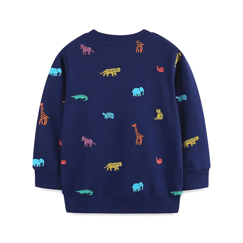 Kids Cartoon Animal Print Cotton Sweater Navy Blue