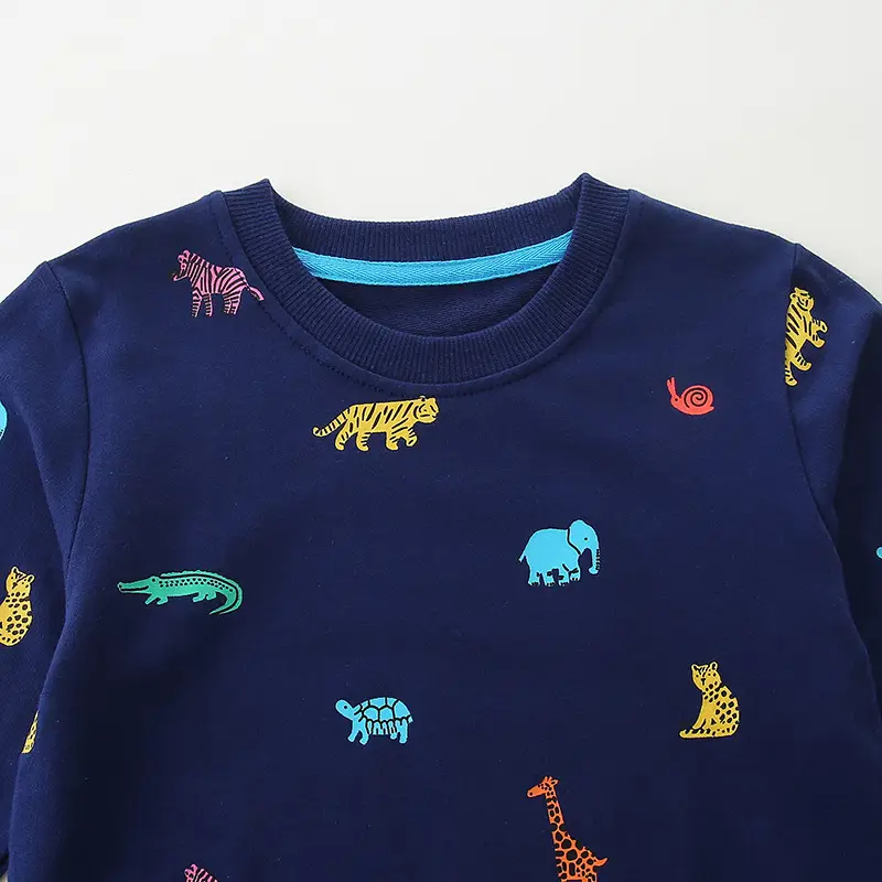 Kids Cartoon Animal Print Cotton Sweater Navy Blue
