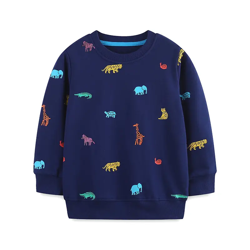 Kids Cartoon Animal Print Cotton Sweater Navy Blue