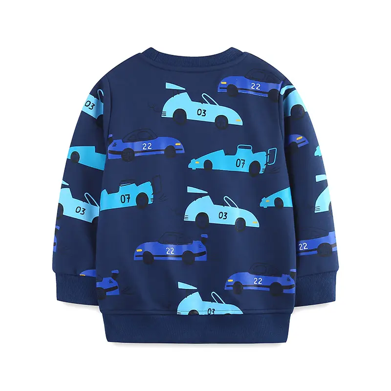 Kids Car Print Cotton Sweater Autumn Blue