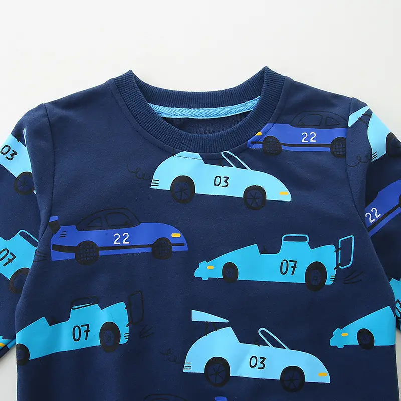 Kids Car Print Cotton Sweater Autumn Blue