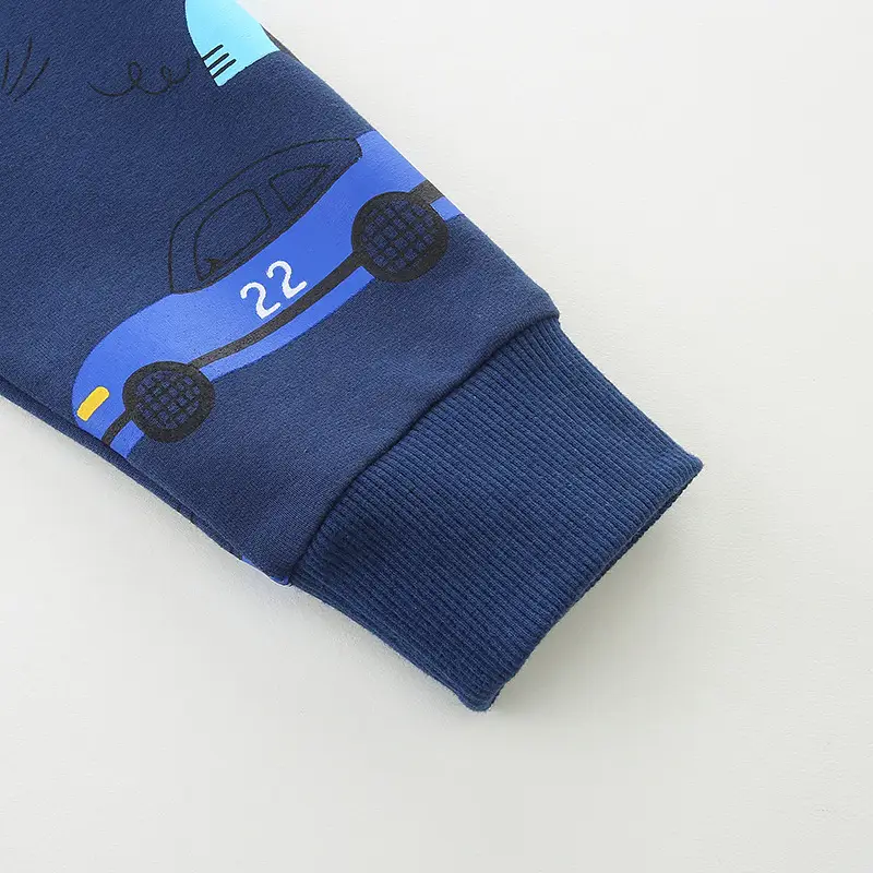 Kids Car Print Cotton Sweater Autumn Blue