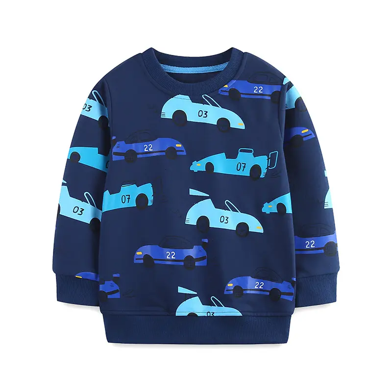 Kids Car Print Cotton Sweater Autumn Blue