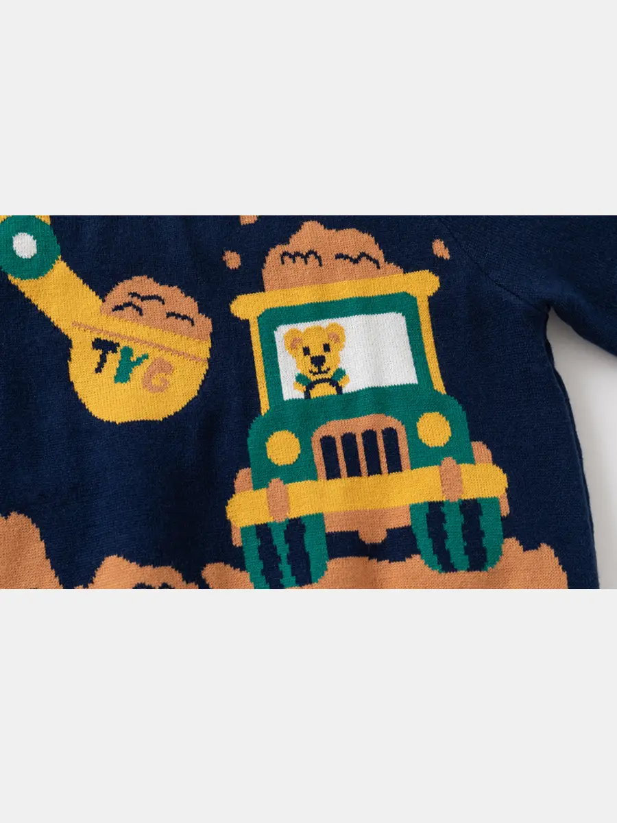 Boys Cotton Bear Sweater Navy Blue Winter Size 100