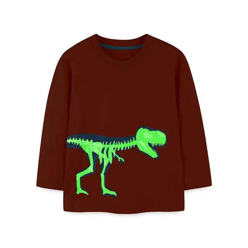Kids Red Dinosaur Long Sleeve T-Shirt Cotton Autumn