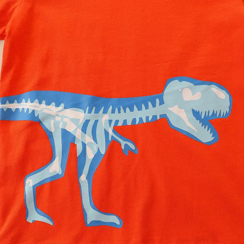 Kids Red Dinosaur Long Sleeve T-Shirt Cotton Autumn