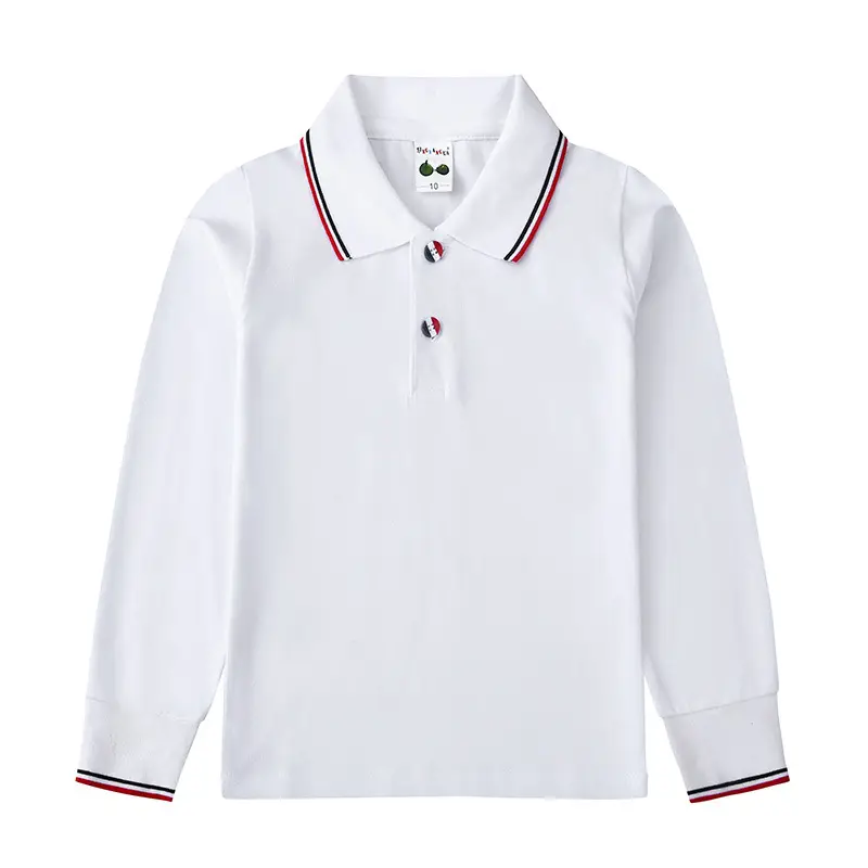 Kids Cotton Long Sleeve Polo Shirt Red 130CM