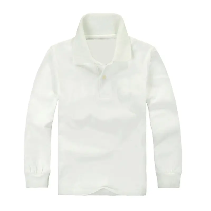 Kids Cotton Long Sleeve Polo Shirt Red 130CM