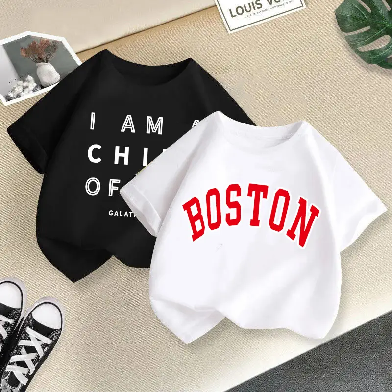 Kids Cotton Cartoon T-Shirt Summer White Short Sleeve
