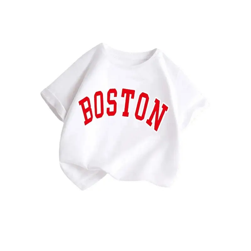 Kids Cotton Cartoon T-Shirt Summer White Short Sleeve