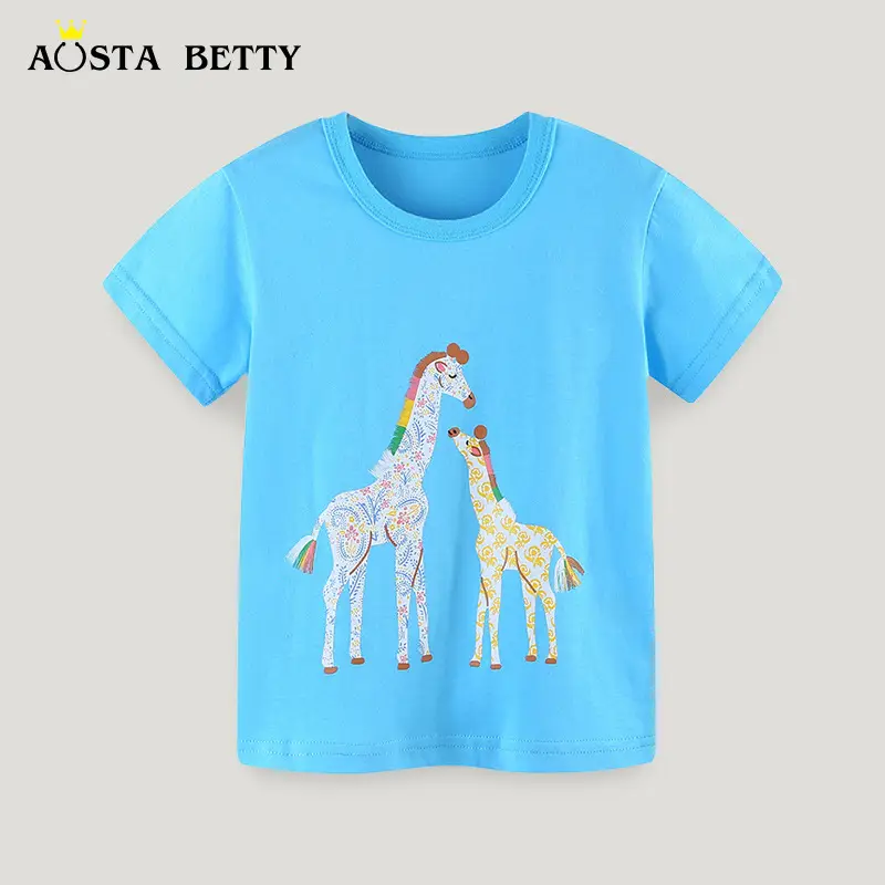 Cotton Giraffe Print T-Shirt Summer Trendy Kids
