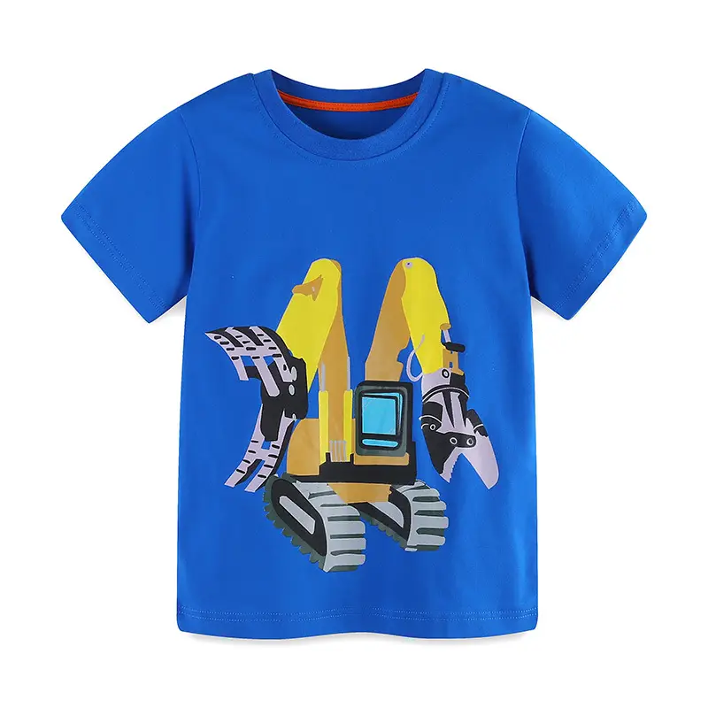Kids Cartoon Excavator T-Shirt Summer Short Sleeve