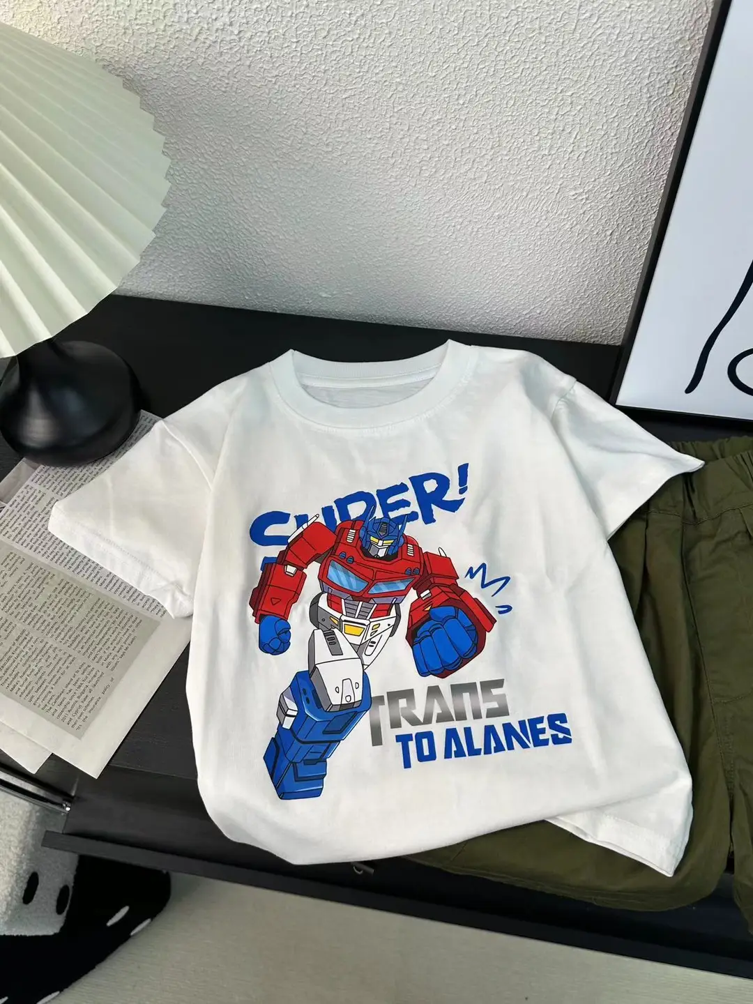 Kids Gundam Robot T-Shirt Summer Short Sleeve White 90cm