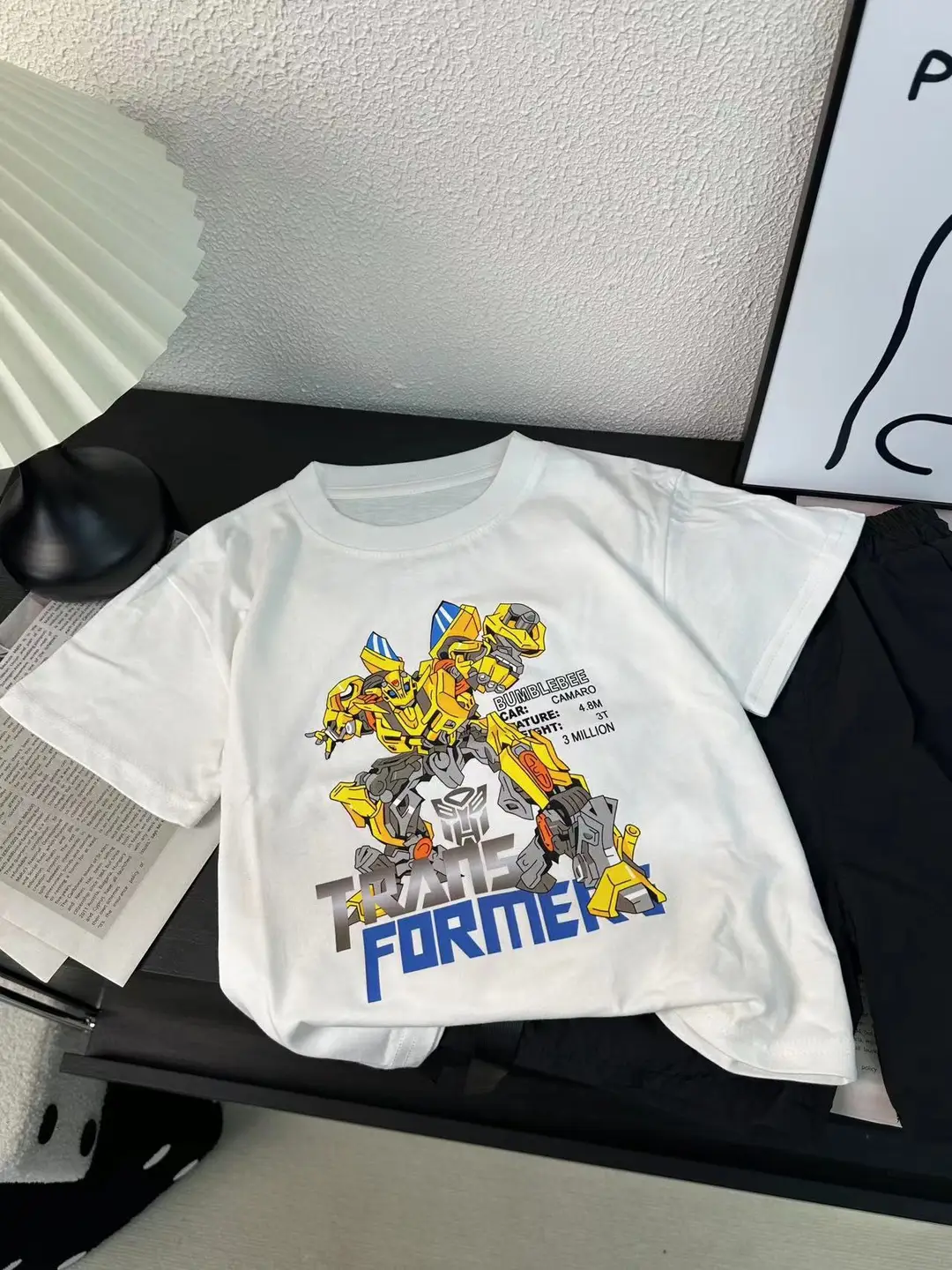 Kids Gundam Robot T-Shirt Summer Short Sleeve White 90cm