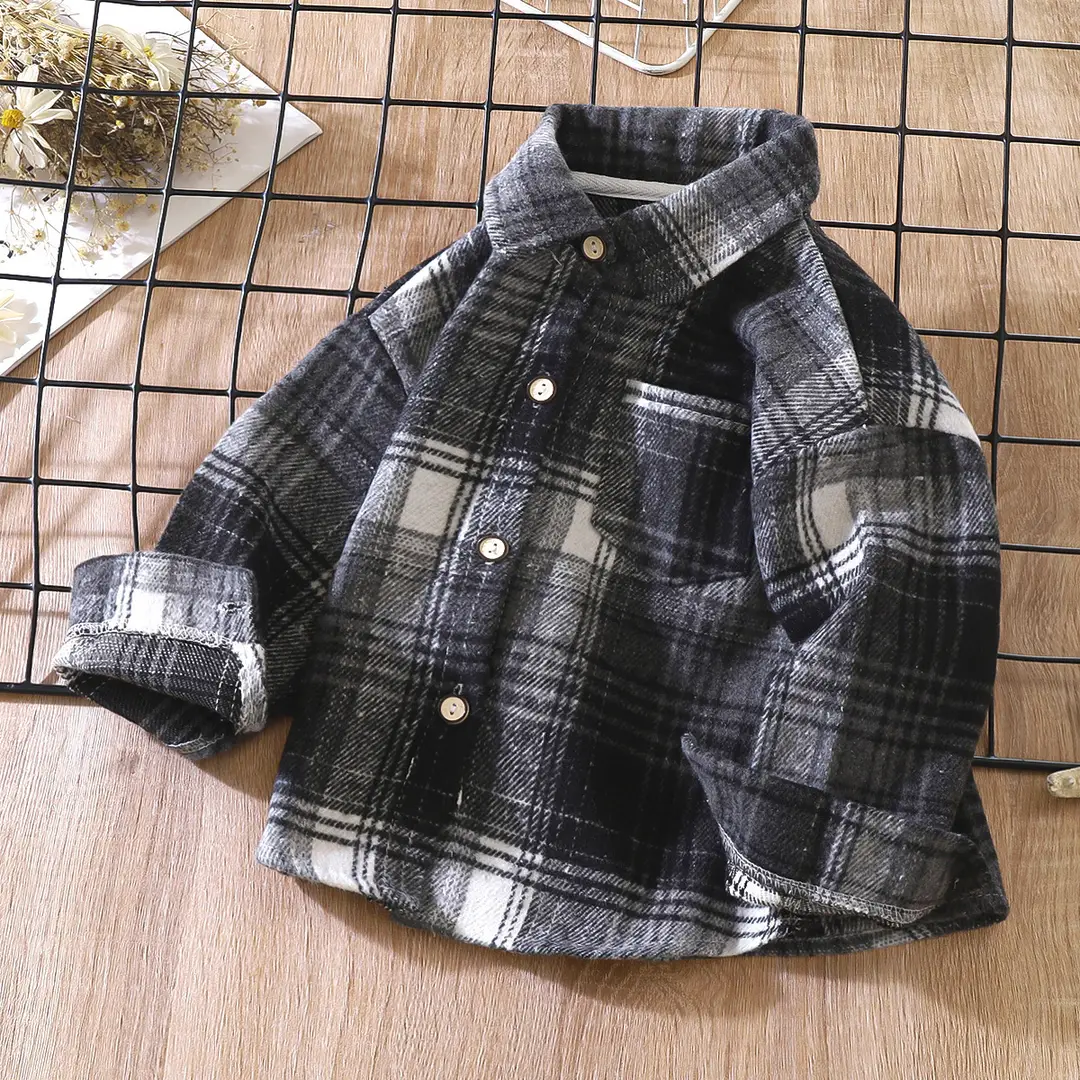Autumn Plaid Kids Shirts Long Sleeve Retro Checkered
