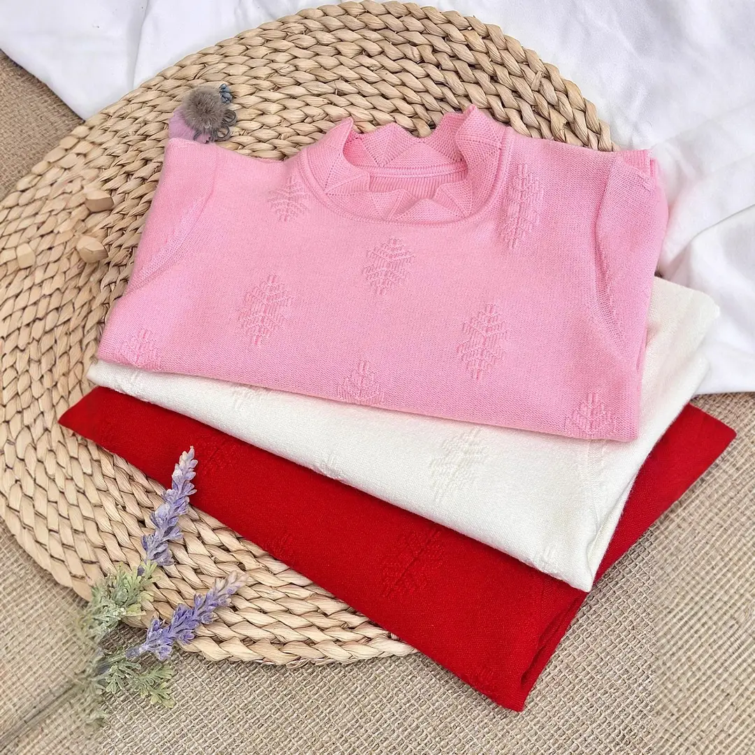 Children's Velvet Sweater White Pink Red Trendy