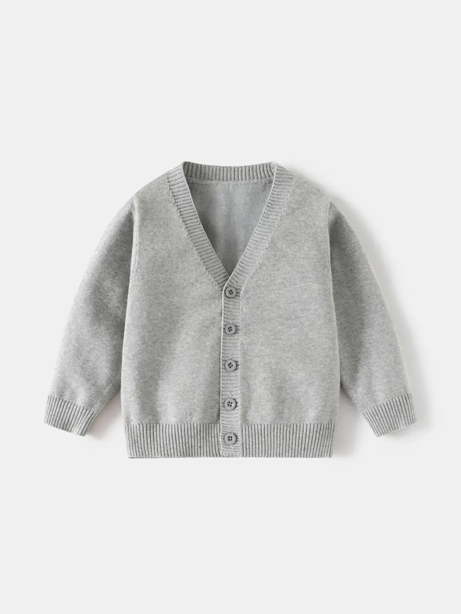 Children's Grey V-Neck Cardigan Spring Cotton Wool Coat