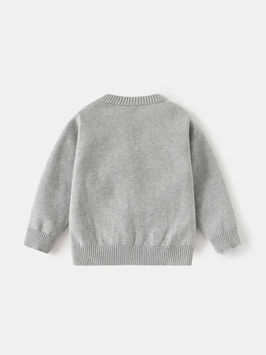 Children's Grey V-Neck Cardigan Spring Cotton Wool Coat