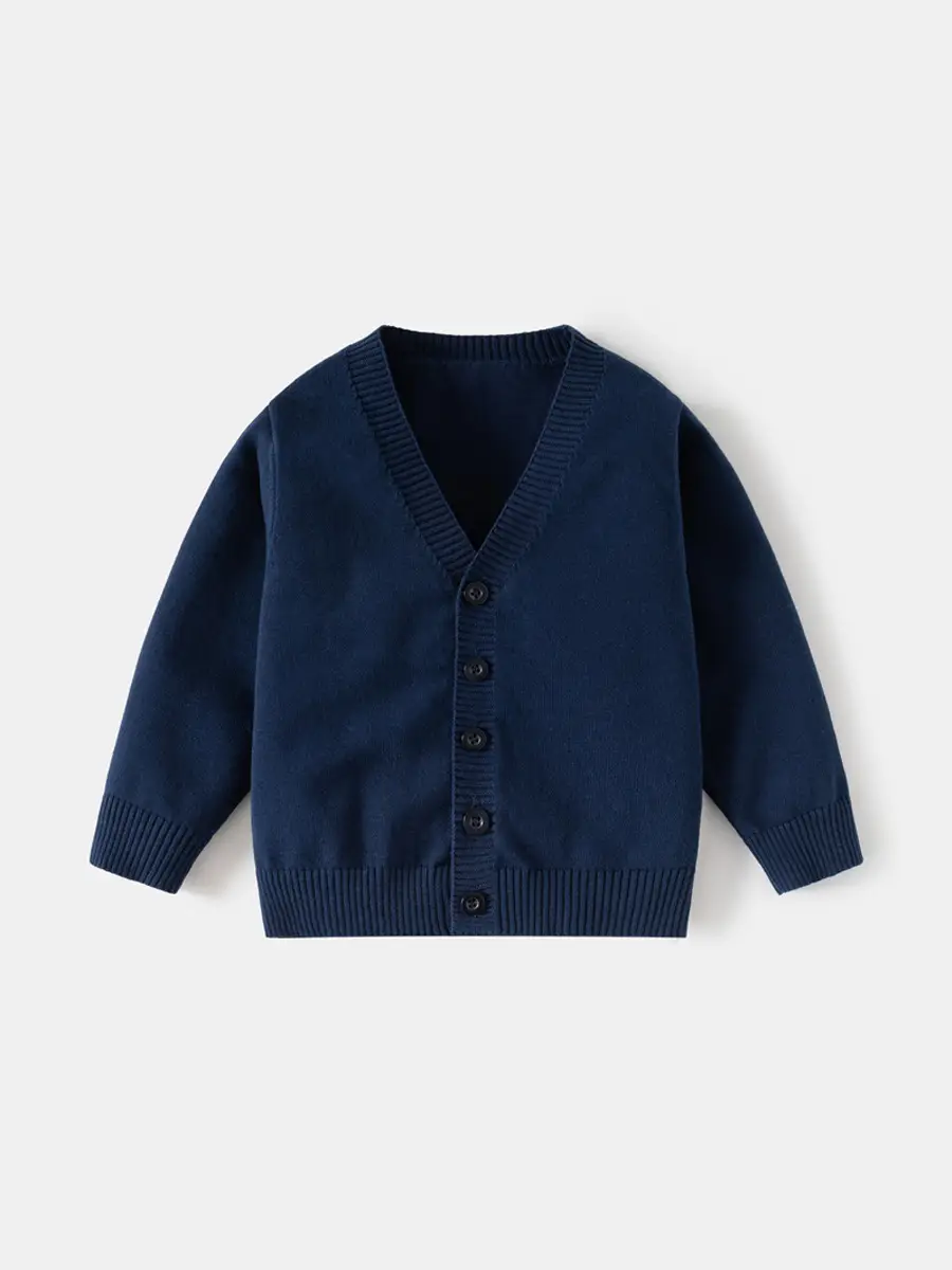 Children's Grey V-Neck Cardigan Spring Cotton Wool Coat