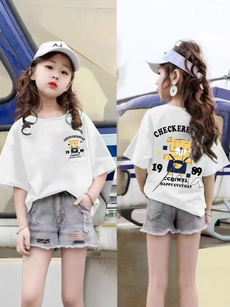 Girls Printed T-Shirt 2-Pack Summer Loose Fit Kids