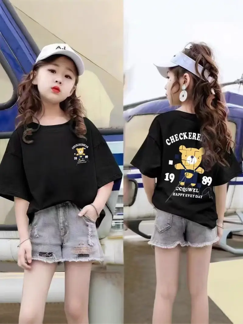 Girls Printed T-Shirt 2-Pack Summer Loose Fit Kids