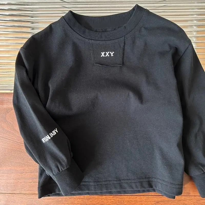 Children Long Sleeve T-Shirt Black White Loose Fit Autumn Spring