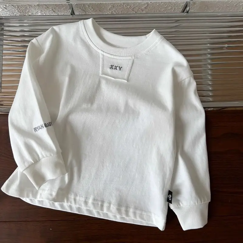 Children Long Sleeve T-Shirt Black White Loose Fit Autumn Spring