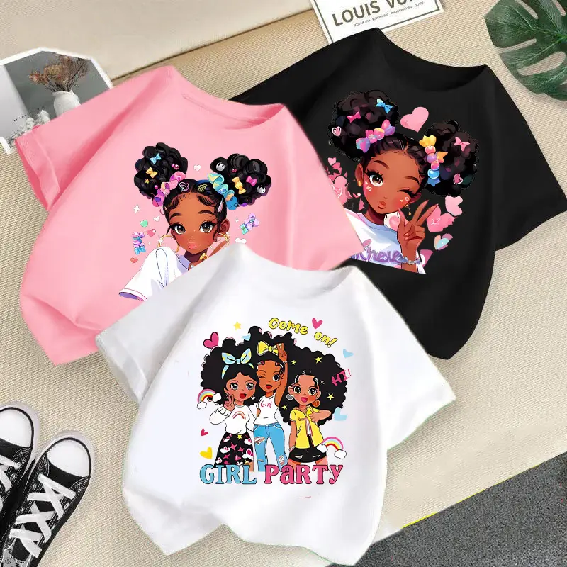Girls Printed Summer T-Shirt Casual White Black Pink Kids Wear