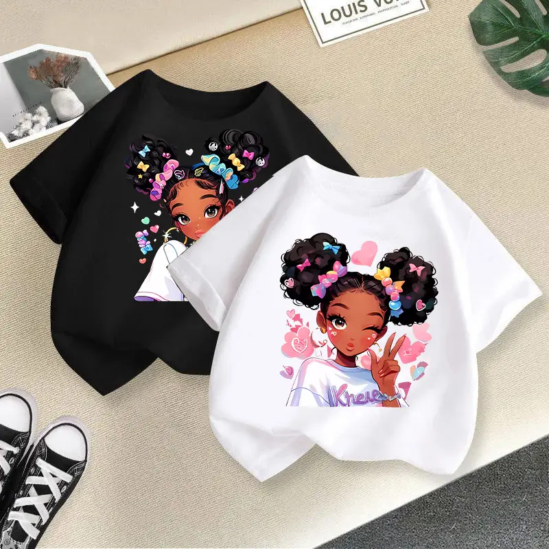 Girls Printed Summer T-Shirt Casual White Black Pink Kids Wear
