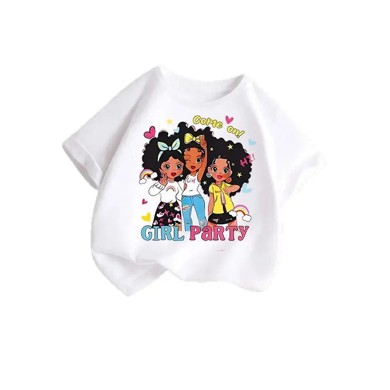 Girls Printed Summer T-Shirt Casual White Black Pink Kids Wear
